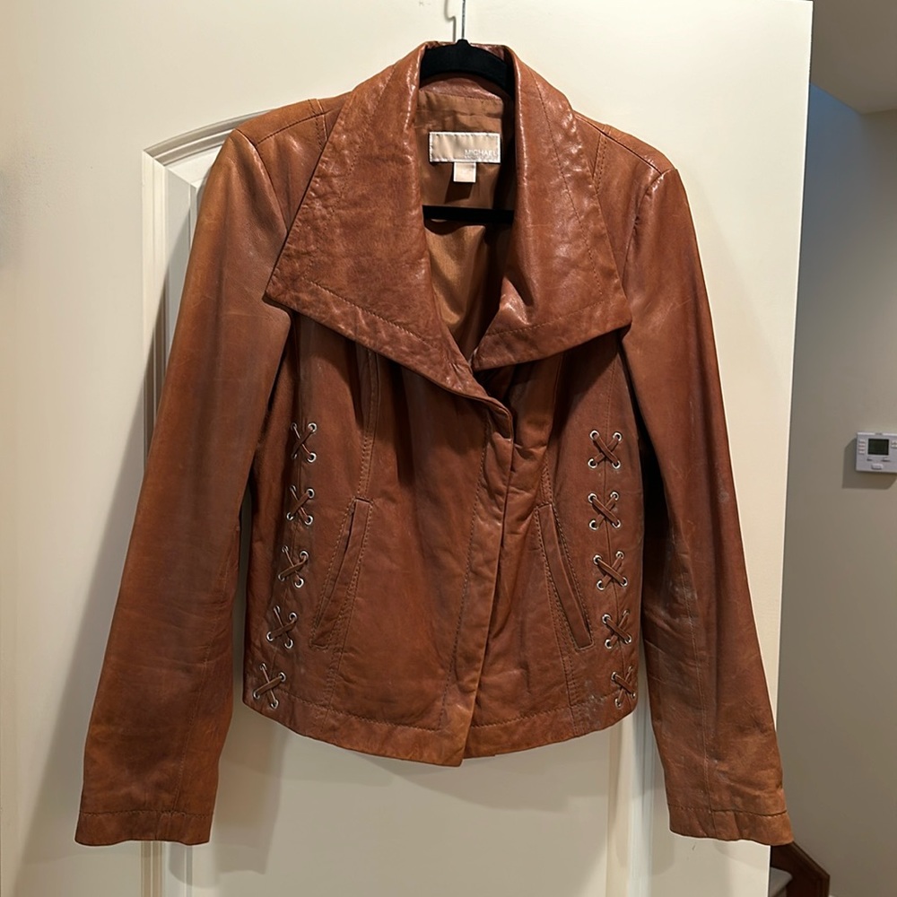 Michael Kors, brown leather jacket, size medium